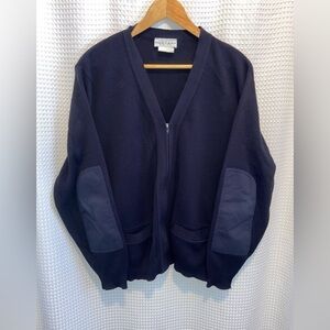 Men Vintage Tricot Contact Knits zipped navy blue‎ ribbed knit Cardigan Sz Large